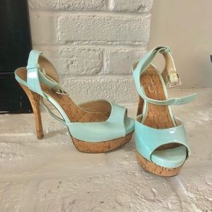 Jessica Simpson Cork and Light blue heels